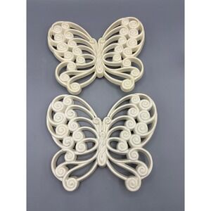 Homco Set‎ Of 2 Vintage White Ivory Scroll Butterfly Wall Decor Plaques